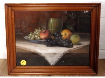 Vintage Trompe L'oeil Still Life Painting Of Fruit