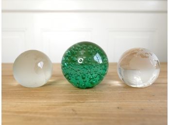 Beautiful Trio Of Decorative Glass Orb Paperweights