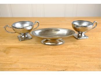 Hammered Silverplate And Stainless Serving Trio