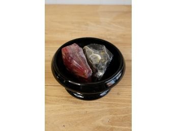 Black Ceramic Soap Dish And Garnet And Black Onyx Soap Rocks Bundle