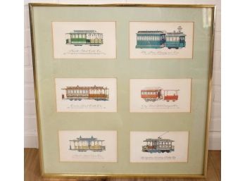 Hand Colored Drawings Of Antique 1900's Railway / Trolley Cars