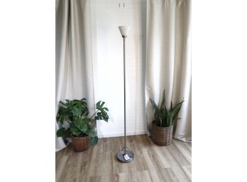 Brushed Metal Torchiere Floor Lamp With Frosted Glass Shade