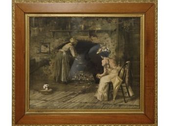 Antique Victorian Inspired Painting With Ornate Gold Gilt Frame