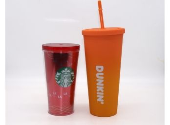 2 Ice Coffee Cups Starbucks And Dunkin Donuts
