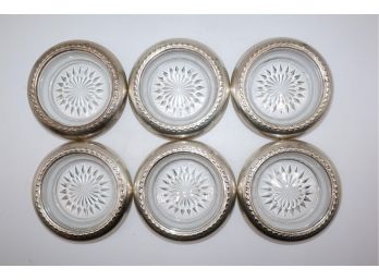 6 Vintage Silver & Glass Coasters