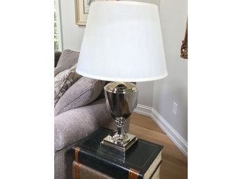 Fabulous Large Gleaming Chrome / Mirror Urn Lamp - Paid $1,250 At D & D Building - With Nice White Shade