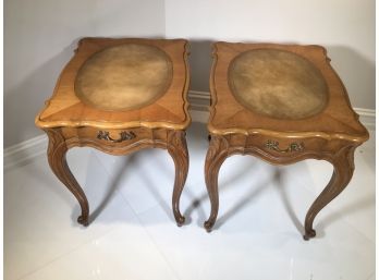 Handsome Pair Of Vintage French Provincial Leather Top Tables - Heirloom Quality By WEIMAN - Very Nice