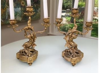 Stunning Pair Of French Antique Gilt Bronze Candle Holders With Reclined Cherubs - Circa 1900 - Paid $1,800