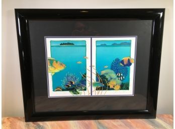 Awesome JO ANNE HOOK Signed / Numbered Print - Orange Parrot Fish With Coral & Angel Fish / Barrier Reef