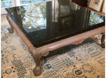 Incredible Granite Top Cocktail / Coffee Table - All Carved Wooden Base With Ball And Claw Feet - WOW !