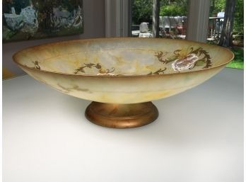 Wonderful Large All Hand Painted Center Bowl - Vintage Style - Burnished Gold And Floral Garlands PAID $395