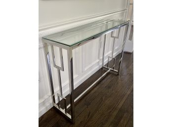 Glass Top Contemporary Console Table, Polished Chrome Finish
