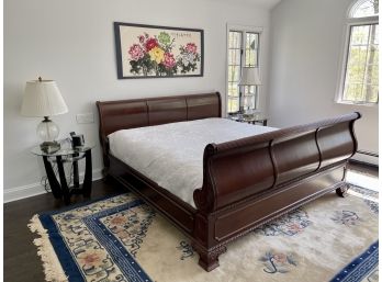 An Incredible Carved Mahogany King Size Sleigh Bed By Craftique Furniture, NC ( Mattress Not Included )
