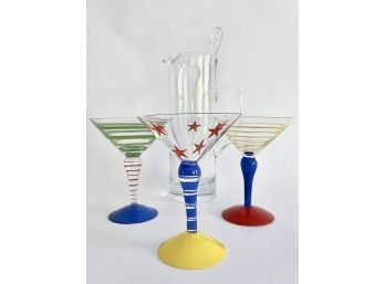 Vintage Signed Orrefors Swedish Clown Martini Glasses Handpainted Crystal By Anne Nilsson & More!
