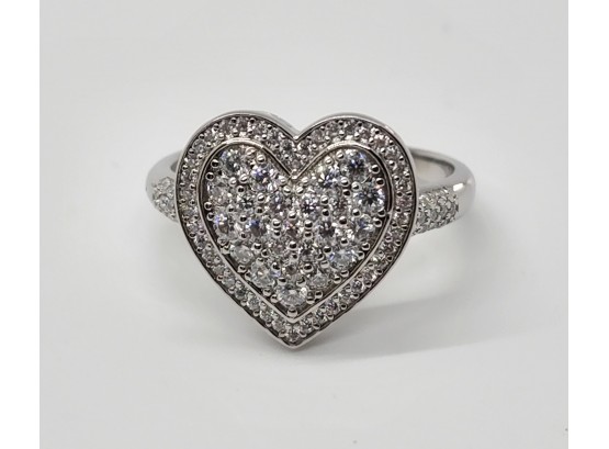 Moissanite Heart Shape Cocktail Ring In Rhodium Over Sterling