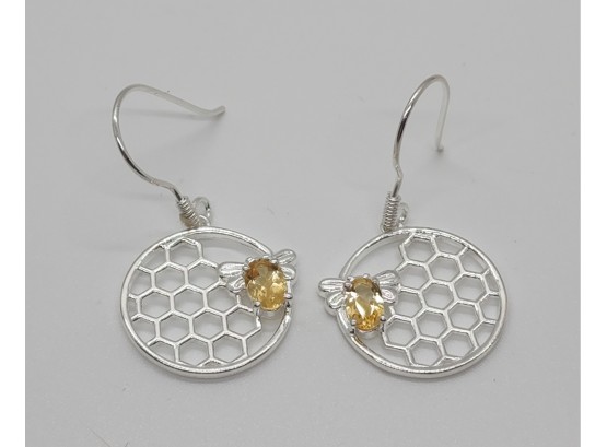 Citrine Honeycomb Earrings In Sterling