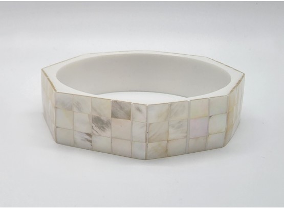 White Mother Of Pearl Inlay Bracelet With Inner Resin