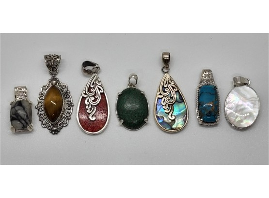 7 Different Pendants In Sterling With Real Stones - See Description