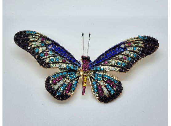 Pretty Butterfly Brooch In Multi Color Crystal