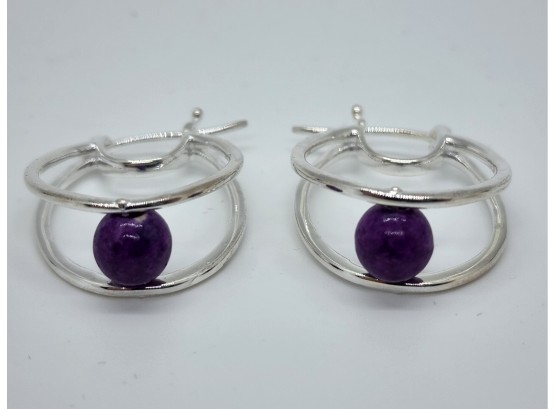 Purple Turquoise Earrings In Sterling Silver