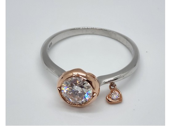 Beautiful VS-EF Moissanite Heart Charm Ring In Rose Gold Over & Sterling