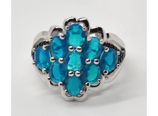 Blue Paraiba Opal, Rhodium Over Sterling Ring
