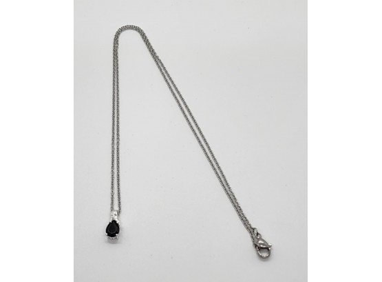 Black Tourmaline Earrings & Pendant Necklace In Sterling With Stainless Chain