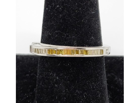Yellow Diamond Band Ring In Platinum Over Sterling
