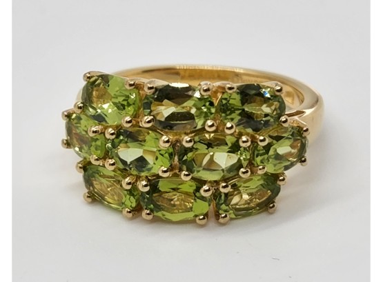 Natural Arizona Peridot Ring In Yellow Gold Over Sterling
