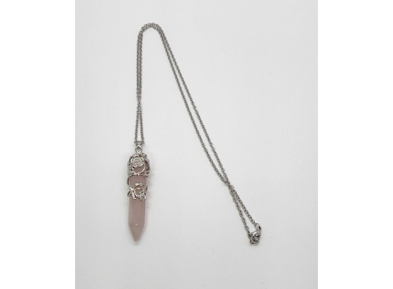 Rose Quartz Pointer Pendant Necklace In Silvertone & Stainless