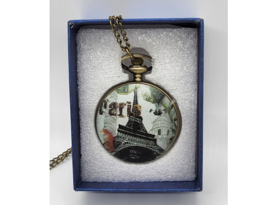 Eiffel Tower Pattern Pocket Watch With Chain