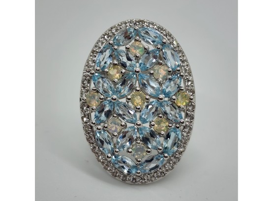 Stunning Blue Topaz & Ethiopian Welo Opal Ring In Sterling