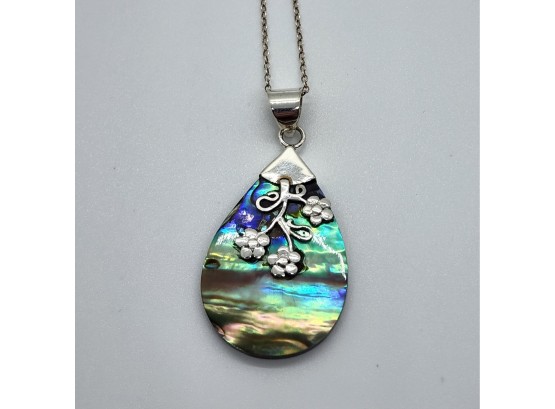 Abalone Shell Floral Pendant Necklace In Sterling