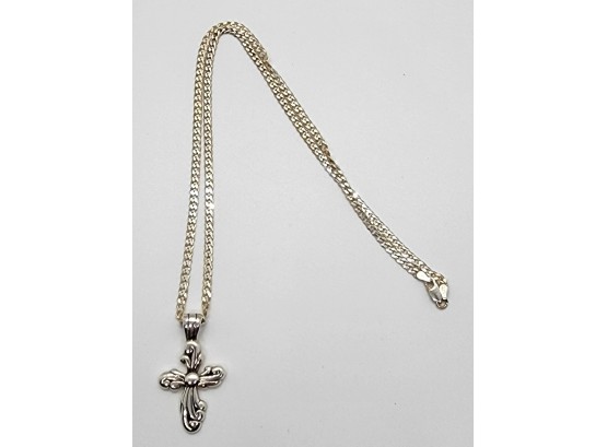 Cross Pendant On A Figaro Chain All In Sterling
