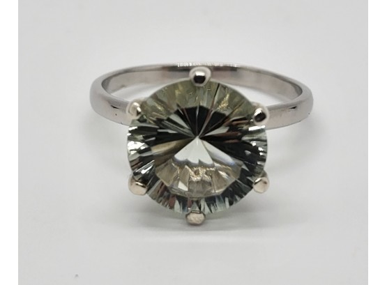 Prasiolite Concave Cut Ring In Platinum Over Sterling