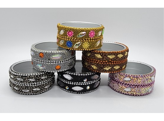 Set Of 6 Beaded Trinket Boxes With Glass Tops