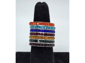 Set Of 7 Multi Color Austrian Crystal Band Rings In Stainless