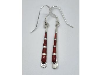 Red Coral Earrings In Sterling Silver