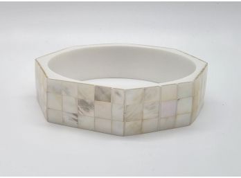 White Mother Of Pearl Inlay Bracelet With Inner Resin