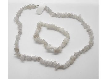 Rainbow Moonstone Beaded Stretch Bracelet & Necklace In Sterling