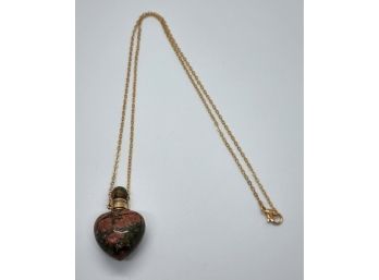 Unakite Perfume Bottle Necklace In Gold Tone