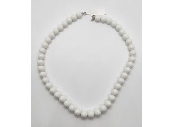 White Agate Beaded Necklace In Sterling