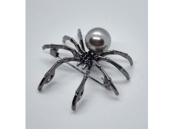 Spider Brooch With Faux Pearl
