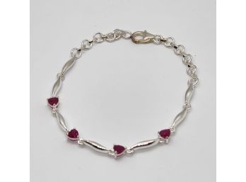 Ruby Heart Bracelet In Sterling Silver