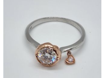Beautiful VS-EF Moissanite Heart Charm Ring In Rose Gold Over & Sterling