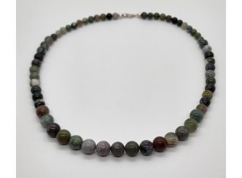 Indian Agate Beaded Necklace In Sterling
