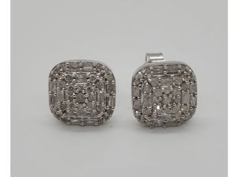 Diamond Stud Earrings In Platinum Over Sterling