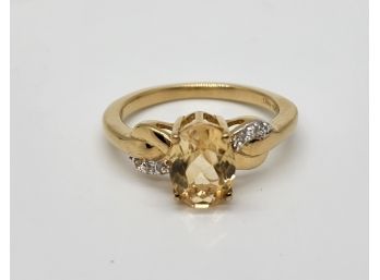 Citrine & Zircon Ring In 14k Yellow Gold Over Sterling