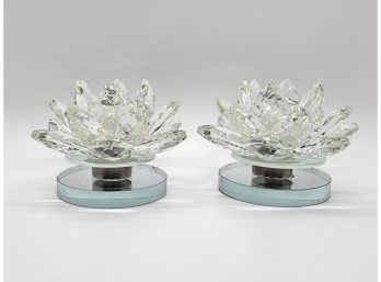 2 Clear Crystal Lotus Flower With Rotating Base