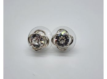 White Crystal Stud Earrings In Sterling Silver